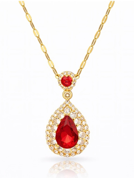 Jewelry - Red Crystal Teardrop Pendant 18K Gold Plated Necklace